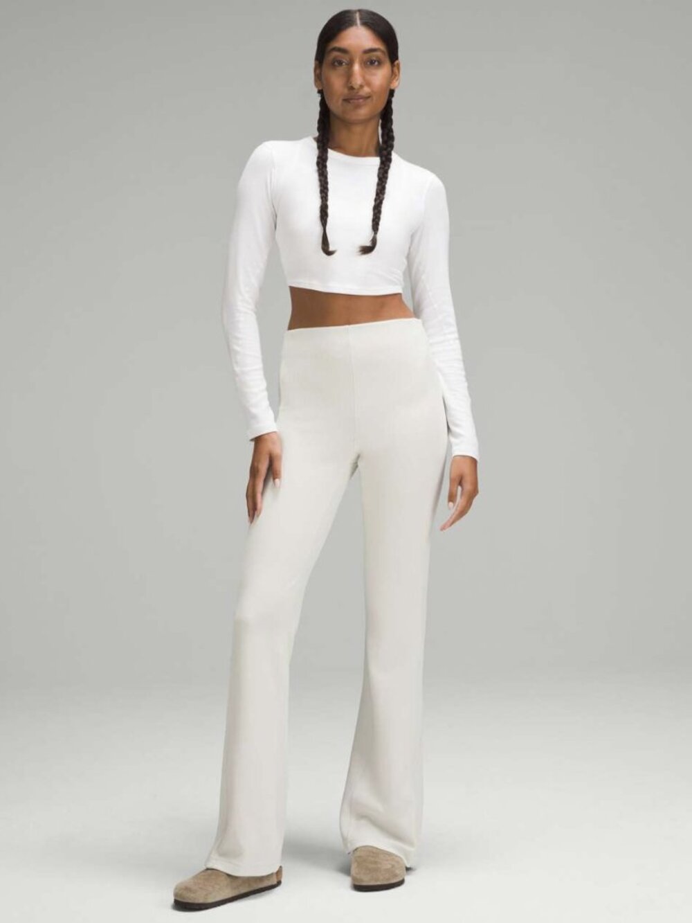 Lululemon Brushed Softstreme Ribbed Zip Flared Pant 32.5" Bone Sz 8